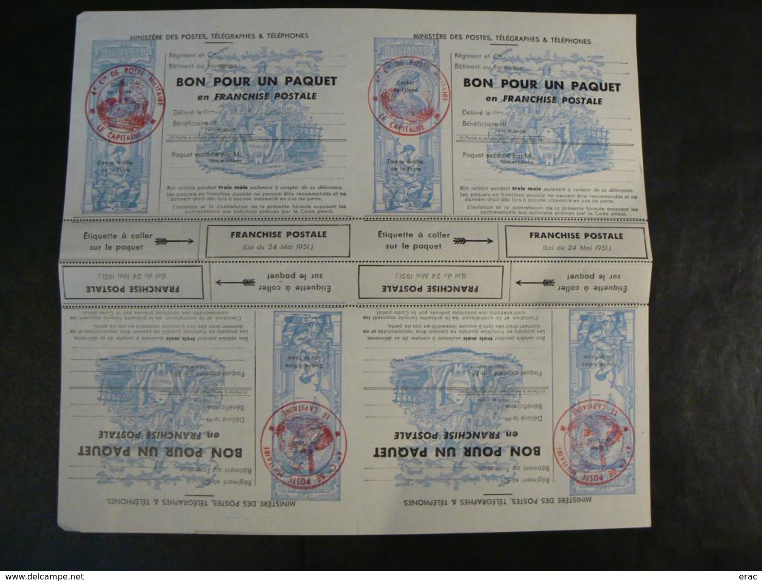 FM Pour Colis N° 14 - Bloc De 4 Neufs - Cachet "4ème Cie De Poste Militaire - Le Capitaine" - Timbres De Franchise Militaire