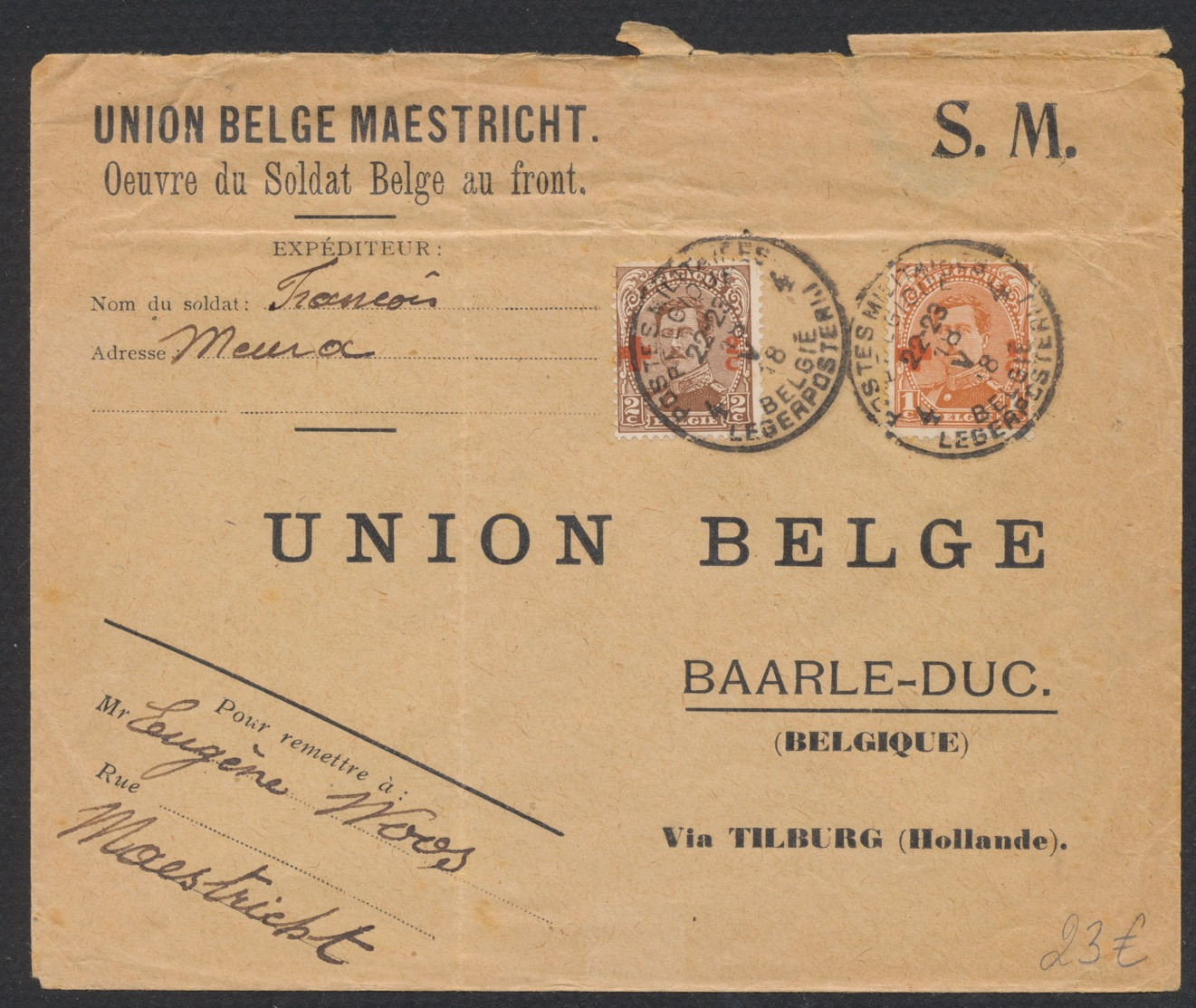 Croix-rouge - N°150 Et 151 Sur Lettre En "S.M. Obl "P.M.B. 4" 18/5/18 Vers Baarle-Duc / Union Belge Maastricht. - 1918 Red Cross