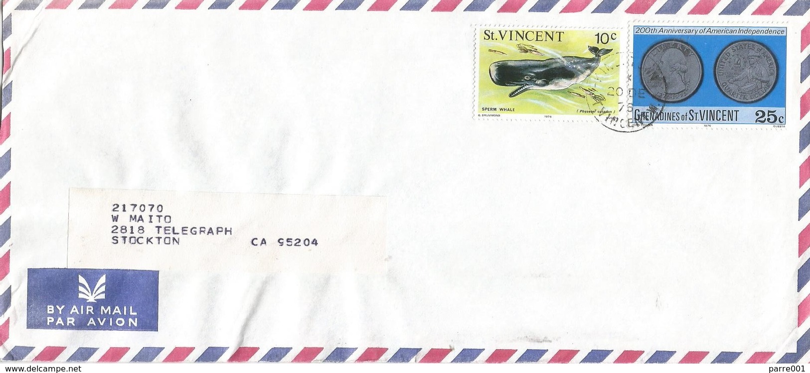 St Vincent 1975 Kingstown American Independence George Washington Coin Sperm Whale Cover - Onafhankelijkheid USA