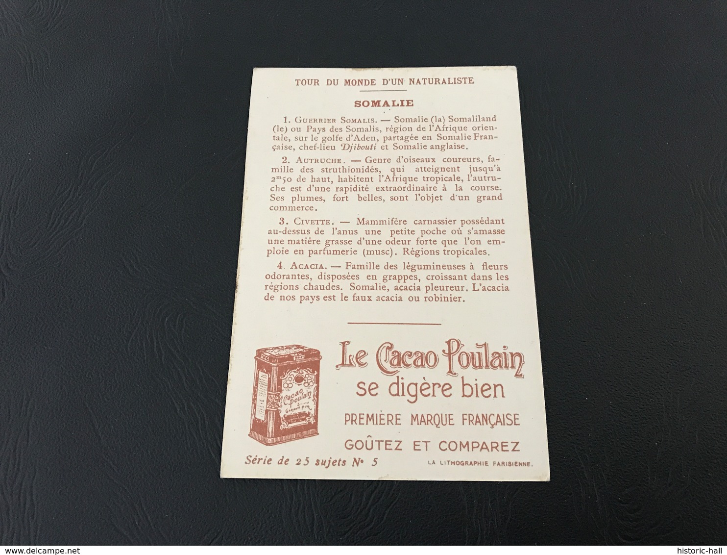 CACAO CHOCOLAT POULAIN - Tour Du Monde D’un Naturaliste - SOMALIE  - Chromo - Poulain