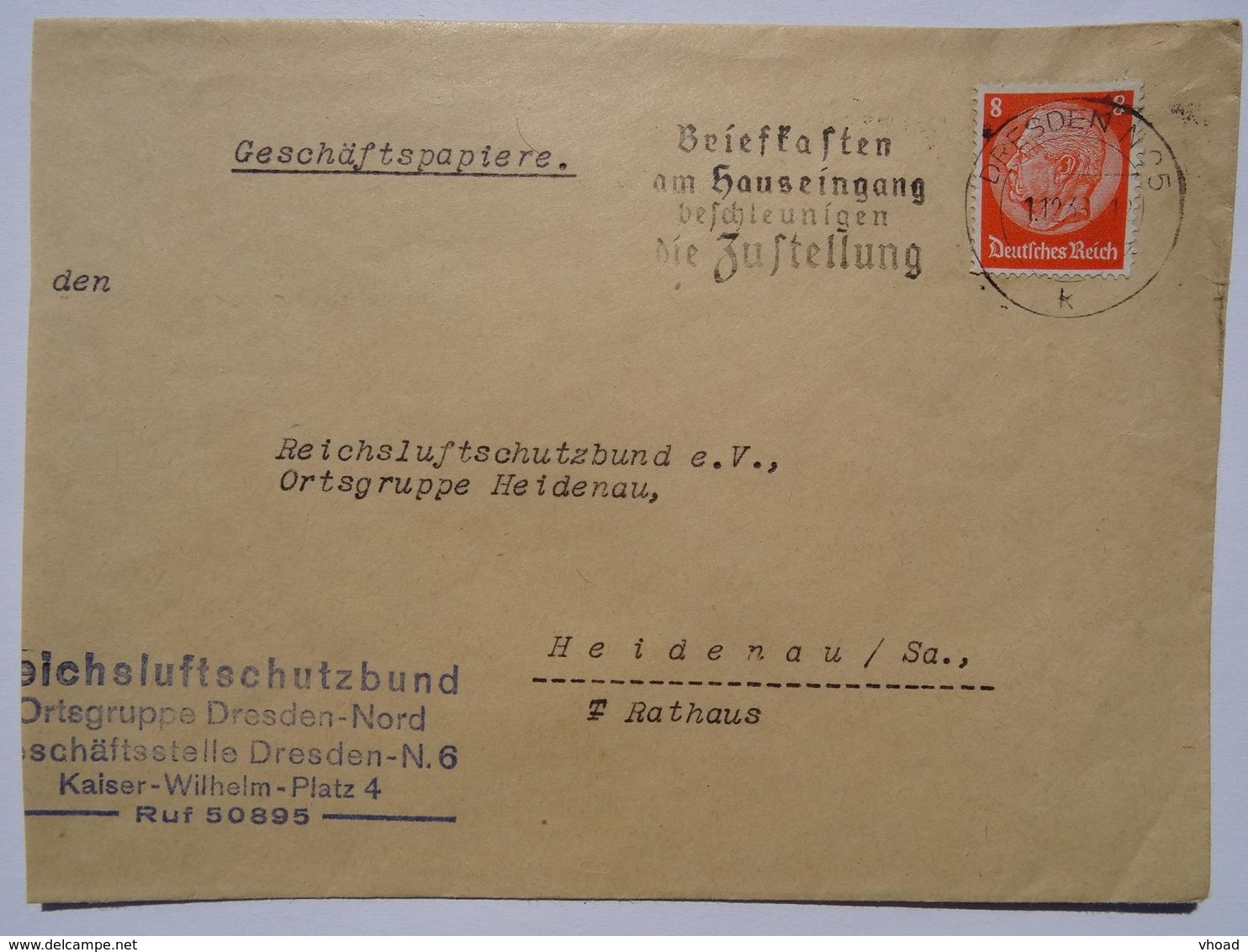 1936 DR Brief Reichsluftschutzbund Slogan Pmk Briefkasten Am Hauseingang Beschleunigen Die Zustellung - Lettres & Documents