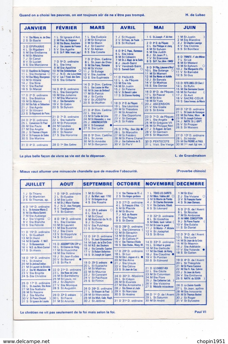 CALENDRIER 1971 - Petit Format : 1971-80