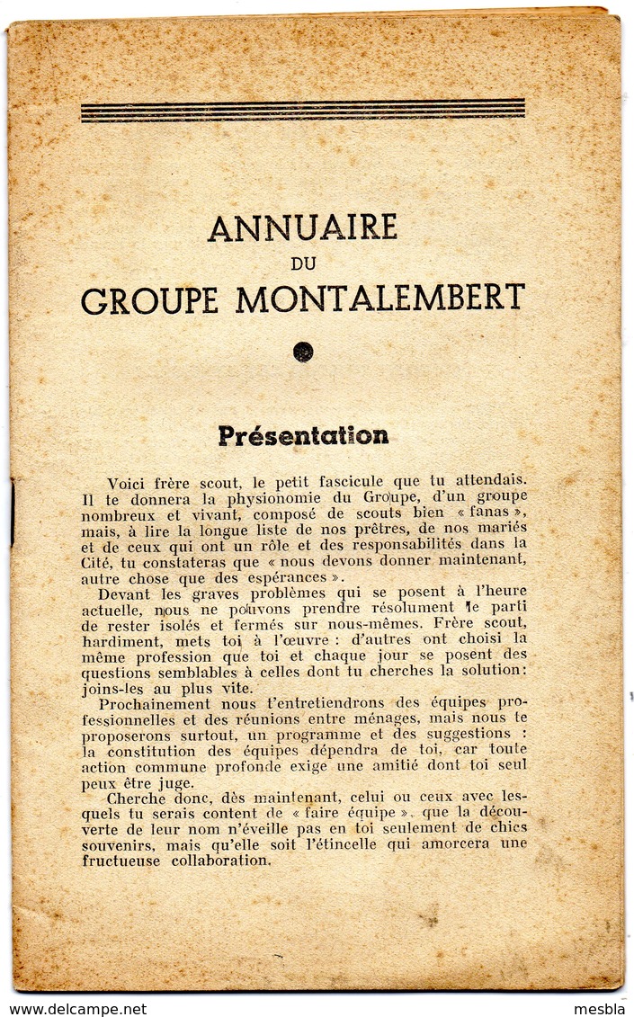 SCOUTISME -   ANNUAIRE Du GROUPE  MONTALEMBERT -  PARIS - Autres & Non Classés