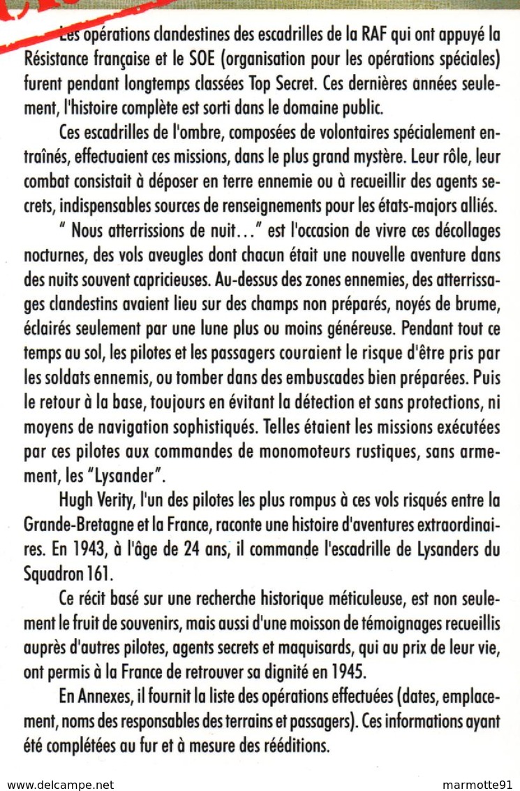 NOUS ATTERRISSIONS DE NUIT  ATTERRISSAGES SECRETS RAF EN FRANCE 1940 1944 RESISTANCE FFL SOE SQUADRON 161 - Aviation