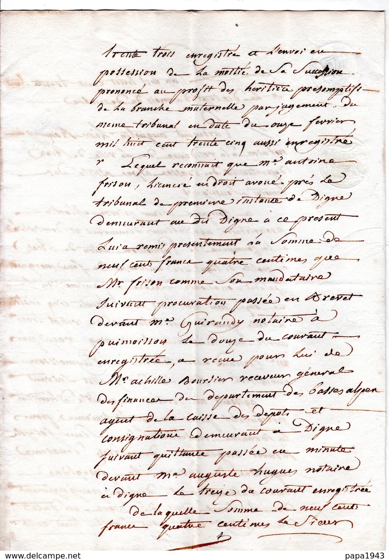 Vieux Papier De RIEZ De HAUTE PROVENCE 1838 Pierre MARTIN De PUYMOISSON  Partage Succession - Documenti Storici