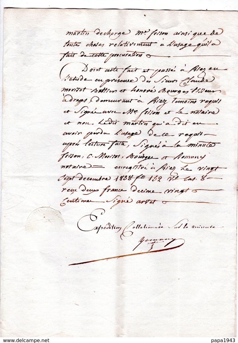 Vieux Papier De RIEZ De HAUTE PROVENCE 1838 Pierre MARTIN De PUYMOISSON  Partage Succession - Documenti Storici