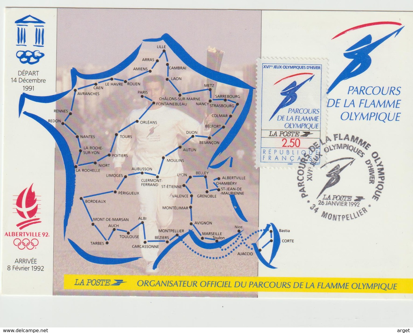 Carte-Maximum FRANCE N° Yvert 2732 (FLAMME OLYMPIQUE) Obl Sp Ill Parcours Montpellier (Ed La Poste) - 1990-1999