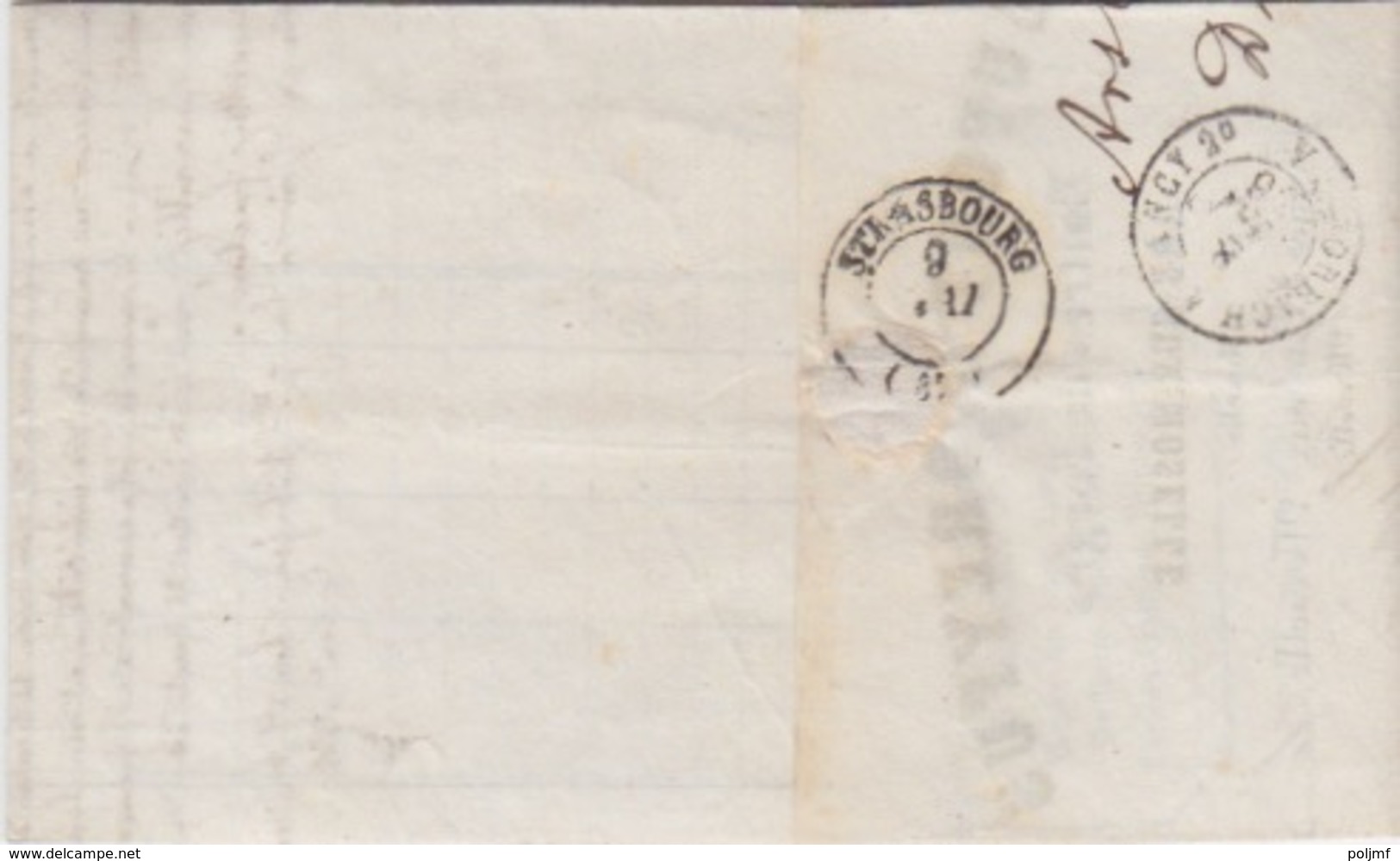 Lettre Obl. T15 Ars Sur Moselle + GC 177 Le 8 Mai 66 Sur N° 22 (20c Bleu) Pour Strasbourg - 1849-1876: Classic Period