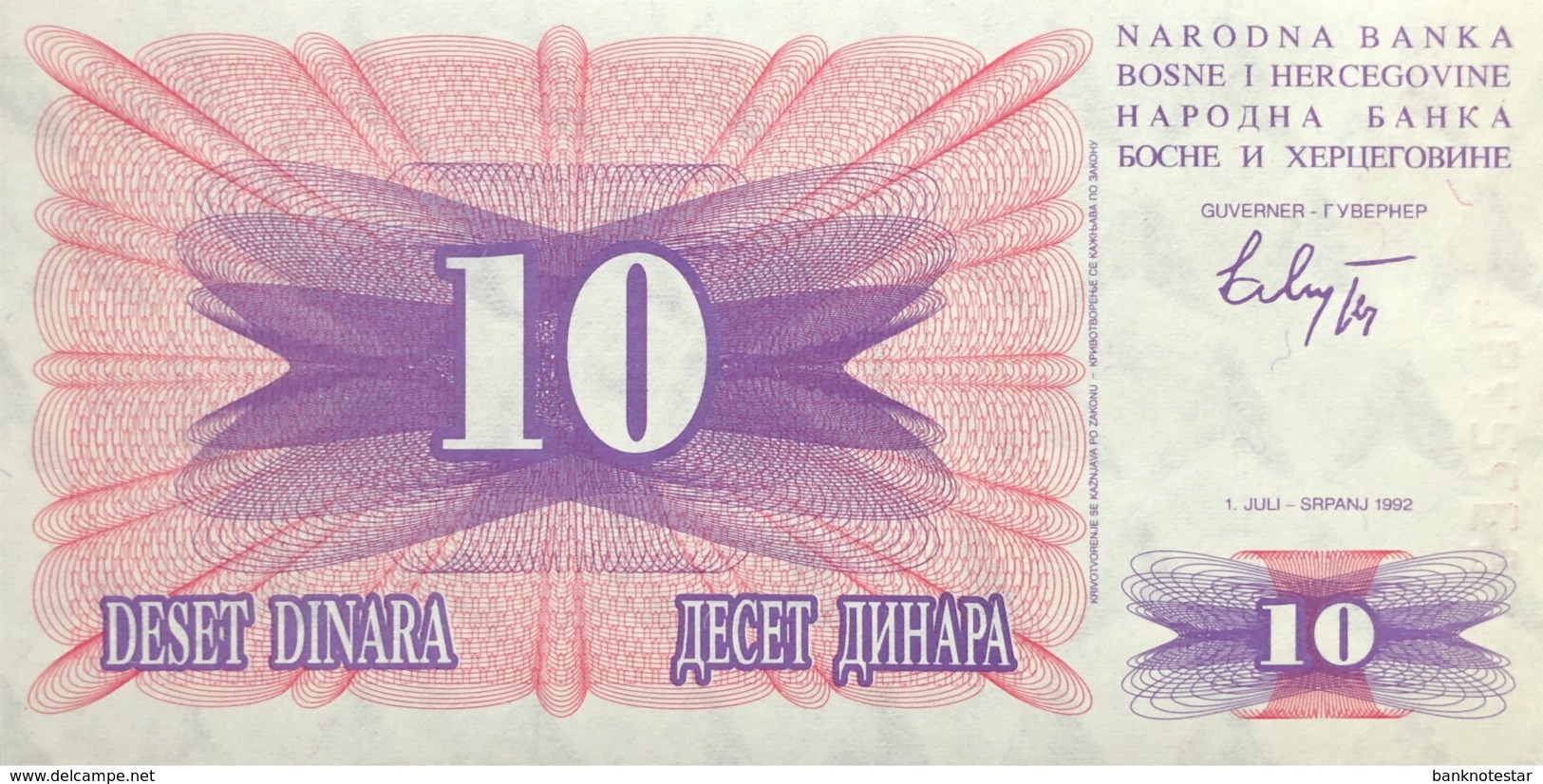 Bosnia 10 Dinara, P-10 (1.7.1992) - UNC - Bosnië En Herzegovina