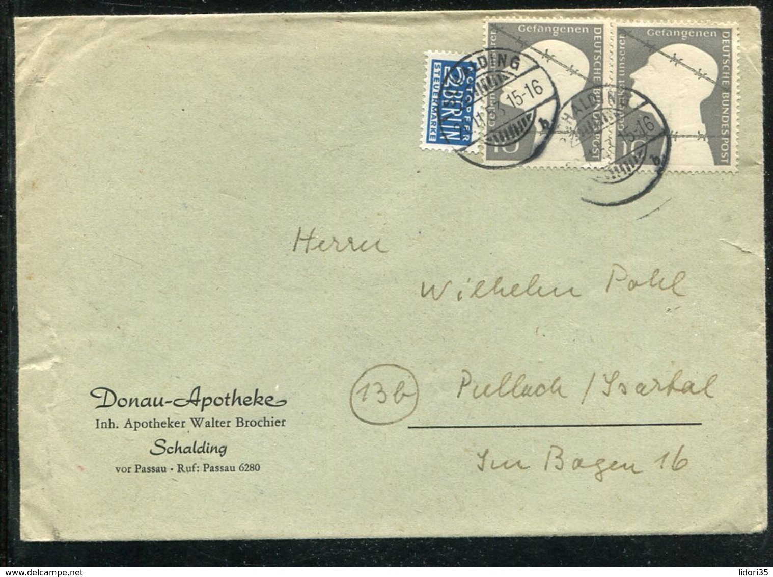 Bundesrepublik Deutschland / 1953 / Mi. 165 MeF A. Brief Steg-Stempel Schalding (13082) - Covers & Documents