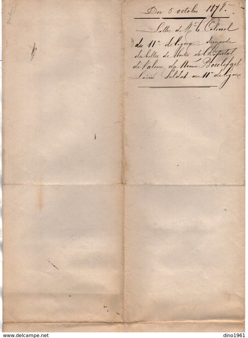 VP14.915 - MILITARIA - MONTAUBAN 1878 - Lettre De Mr Le Colonel Du 11 ème Rgt De Ligne à Mr Le Maire De VALENCE D'AGEN - Documents