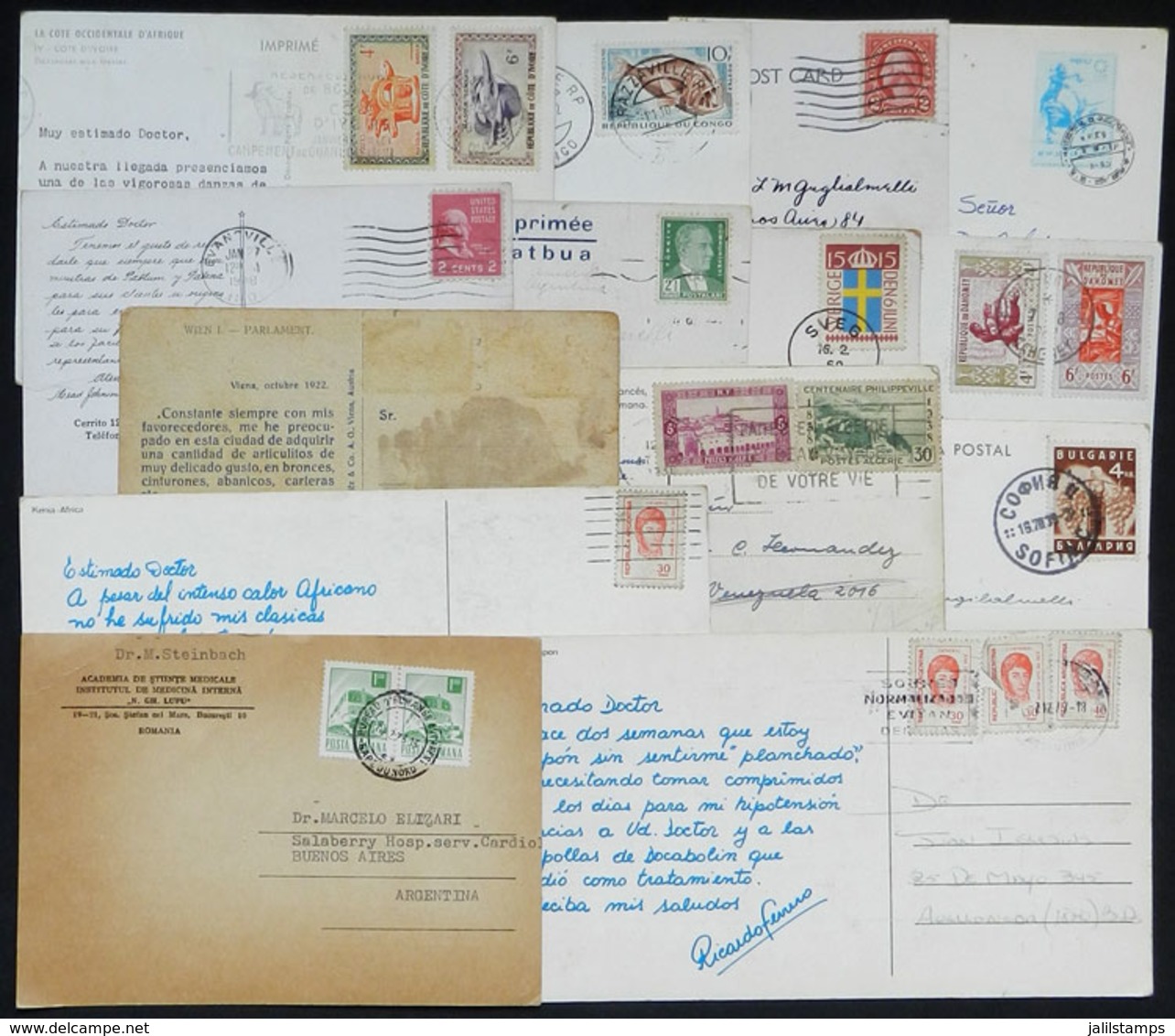 TOPIC MEDICINE: 14 Postcards, Most Of The Type "DEAR DOCTOR", Sent Between 1937 And 1977 To Argentina From Varied Countr - Médecine