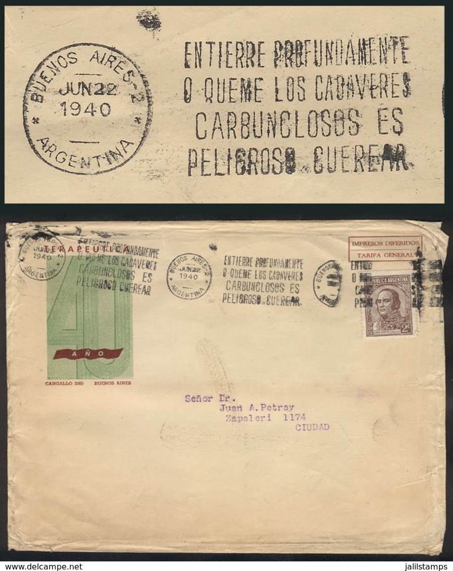 TOPIC MEDICINE: Cover Containing Printed Matter, Used In Buenos Aires On 22/JUN/1940 Franked With 2c., And Machine Cance - Geneeskunde