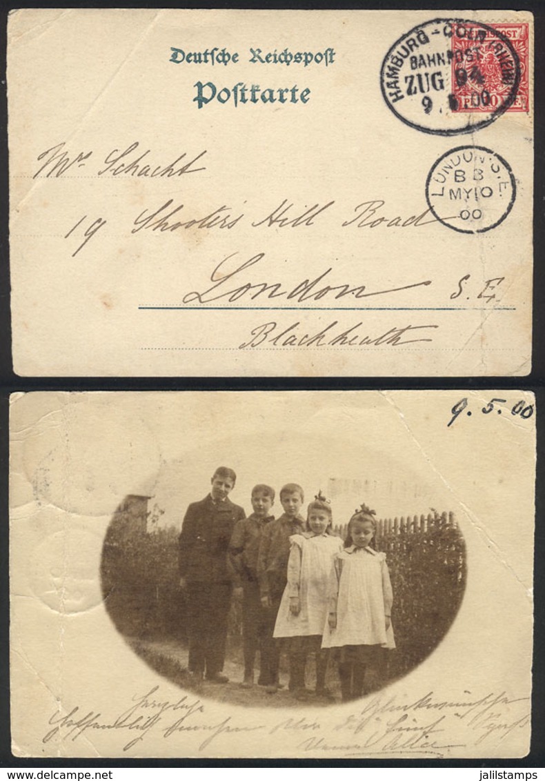 GERMANY: PC With View Of Children, Sent From Hamburg To London On 10/MAY/1900, Minor Defect, Very Nice! - Prefilatelia