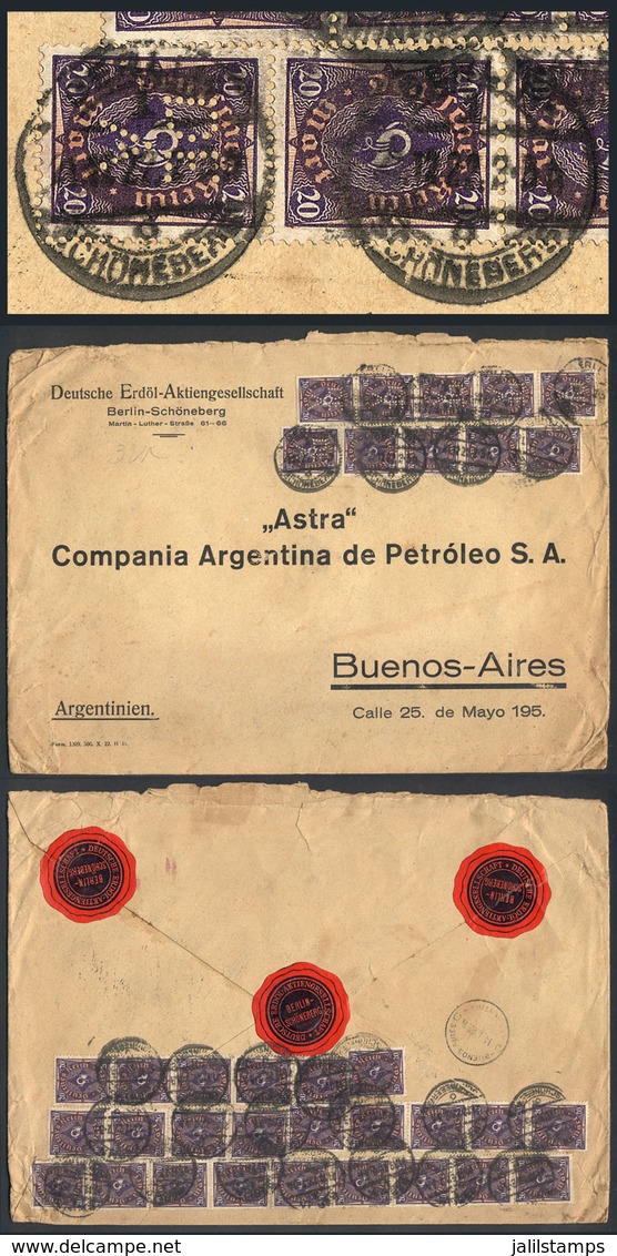 GERMANY: Cover Sent From Berlin To Buenos Aires On 21/DE/1922, With Spectacular INFLA Postage Of 34 Stamps Of 20Mk. (tot - Prephilately