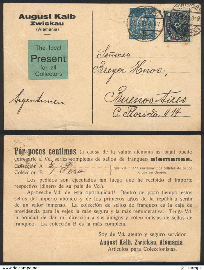 GERMANY: Card With Printed Offer Of Postage Stamps By A Stamp Dealer Of Zwickau, Sent To Buenos Aires On 23/MAR/1923 Wit - Prephilately