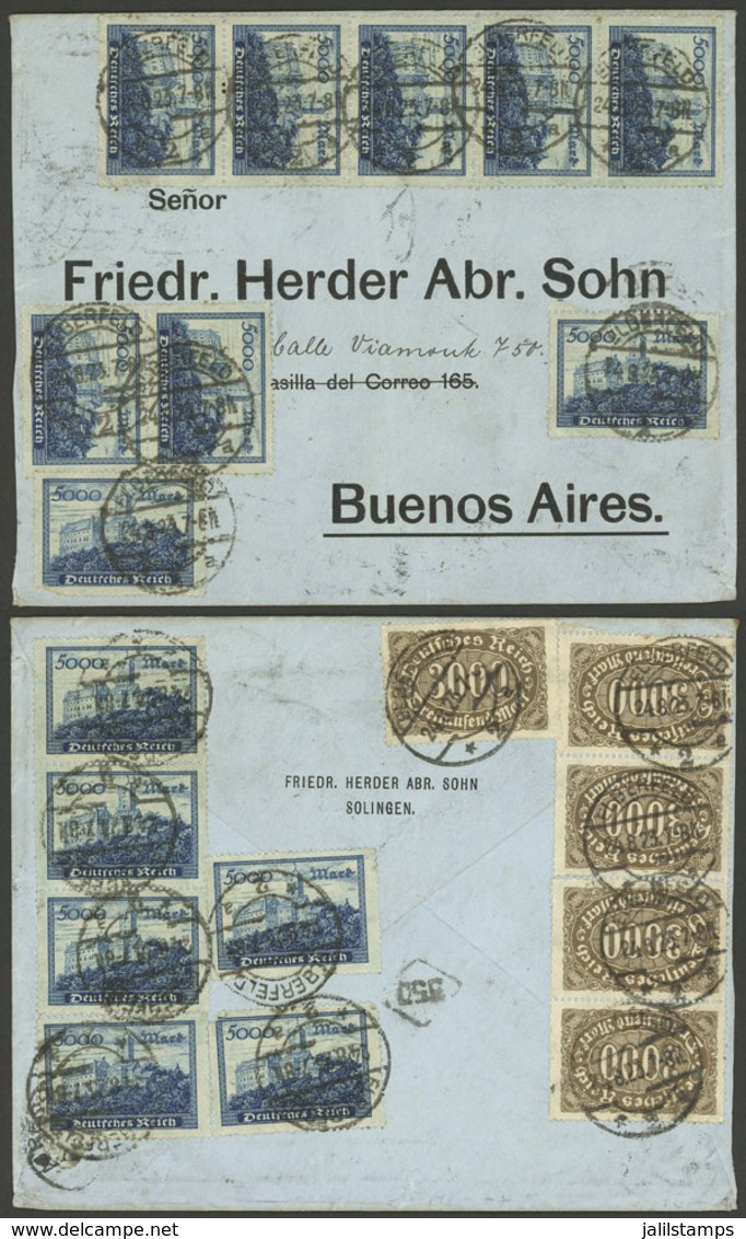 GERMANY: INFLA POSTAGE: Cover Sent From Elberfeld To Buenos Aires On 24/AU/1923 With Spectacular Franking Of 90,000Mk.,  - Prephilately