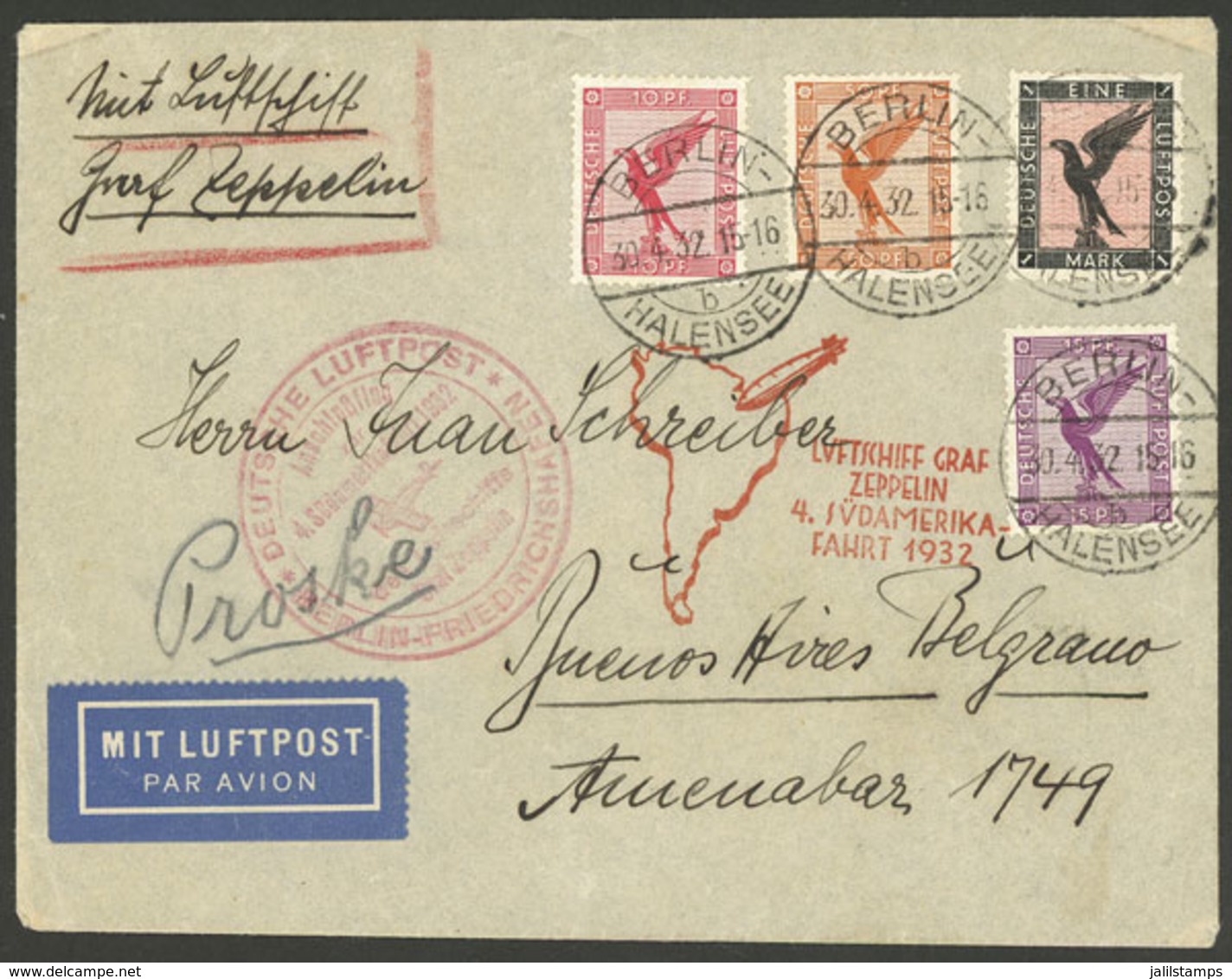 GERMANY: 30/AP/1932 Berlin - Buenos Aires, Cover Flown By Zeppelin, Very Nice! - Prephilately