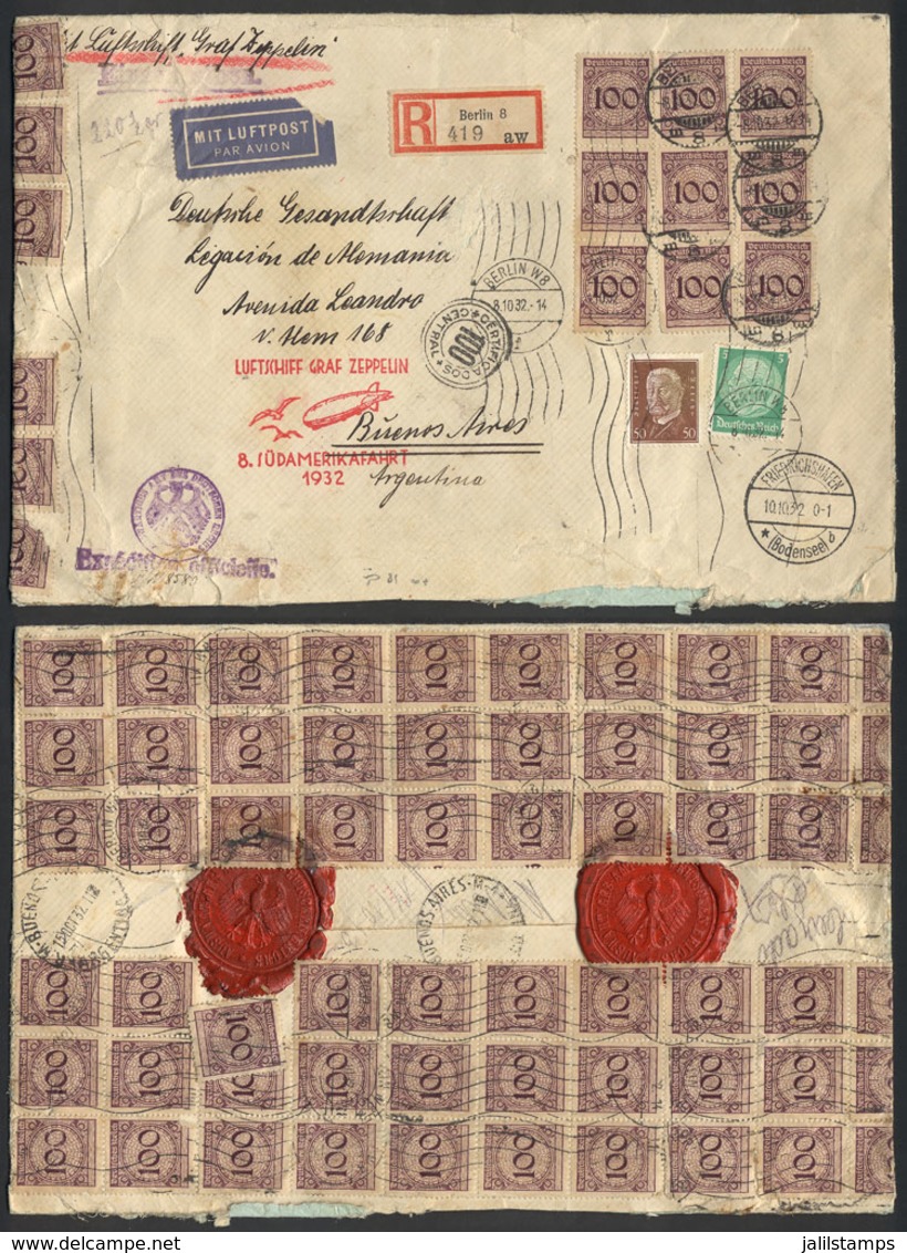 GERMANY: Registered Cover That Weighed 220½ Grams, Sent From Berlin To The German Embassy In Buenos Aires On 8/OC/1932 F - Prefilatelia