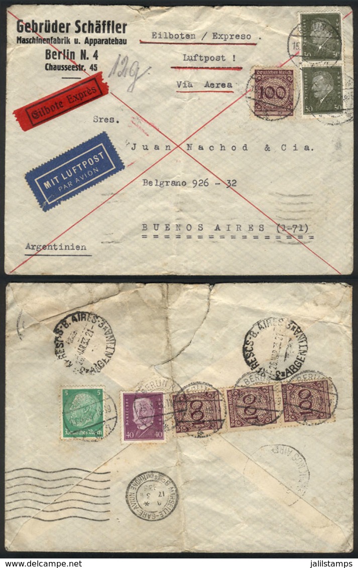 GERMANY: Express Airmail Cover Sent From Berlin To Buenos Aires On 15/MAR/1933 By Air France (with Marseille Transit Bac - Prephilately