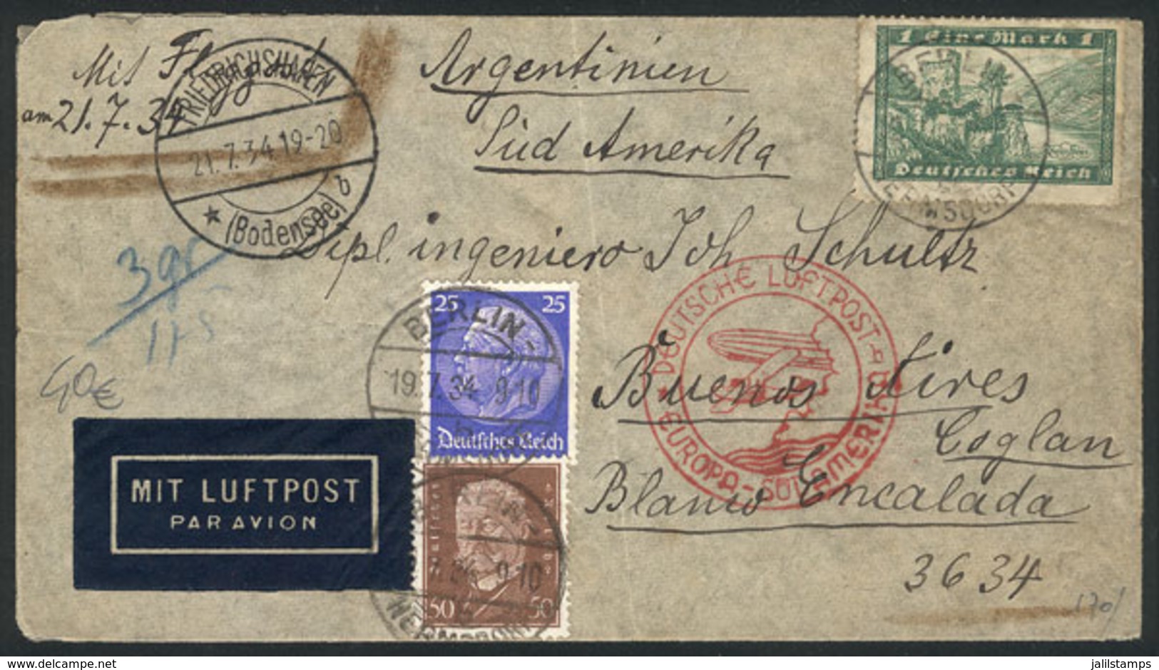 GERMANY: Cover Flown By ZEPPELIN, Sent From Berlin To Buenos Aires On 19/JUL/1934, VF Quality! - Prephilately