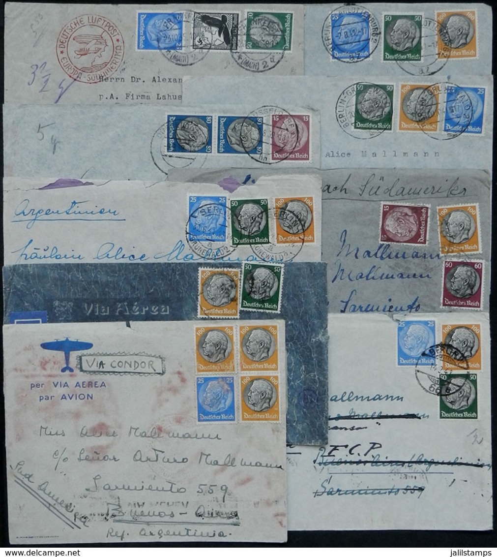 GERMANY: 9 Airmail Covers Sent To Argentina Between 1935 And 1941, Most With Interesting Censor Marks And Of Fine Qualit - Prefilatelia