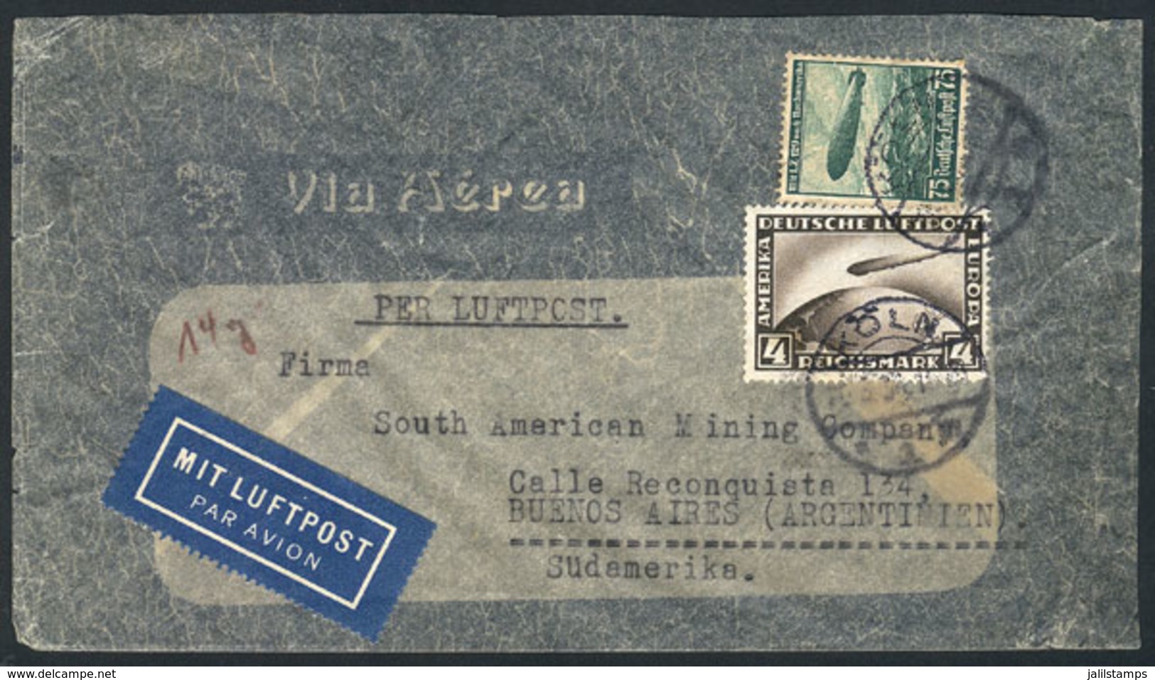 GERMANY: Airmail Cover Sent From Köln To Buenos Aires In MAR/1936 Franked With 4.75Mk. (including Sc.C37), VF Quality! - Prefilatelia