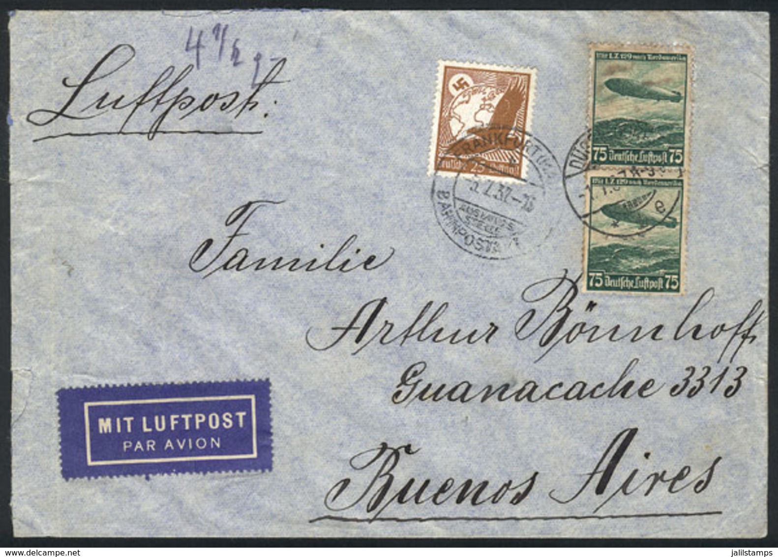 GERMANY: Interesting Airmail Cover Sent From (according To The Inscription On Back Written By The Sender) DUISBURG To Bu - Prephilately