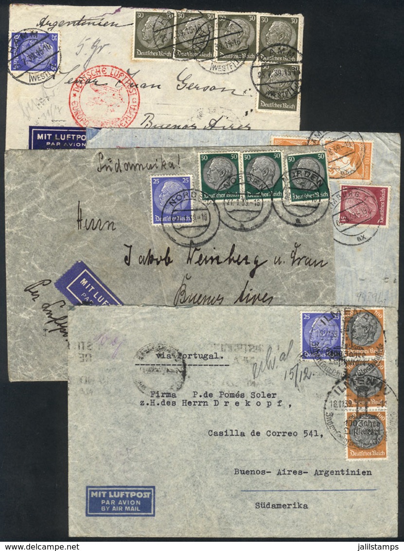 GERMANY: 4 Airmail Covers Sent To Buenos Aires In 1939, Nice Postages And Postal Marks! - Prephilately