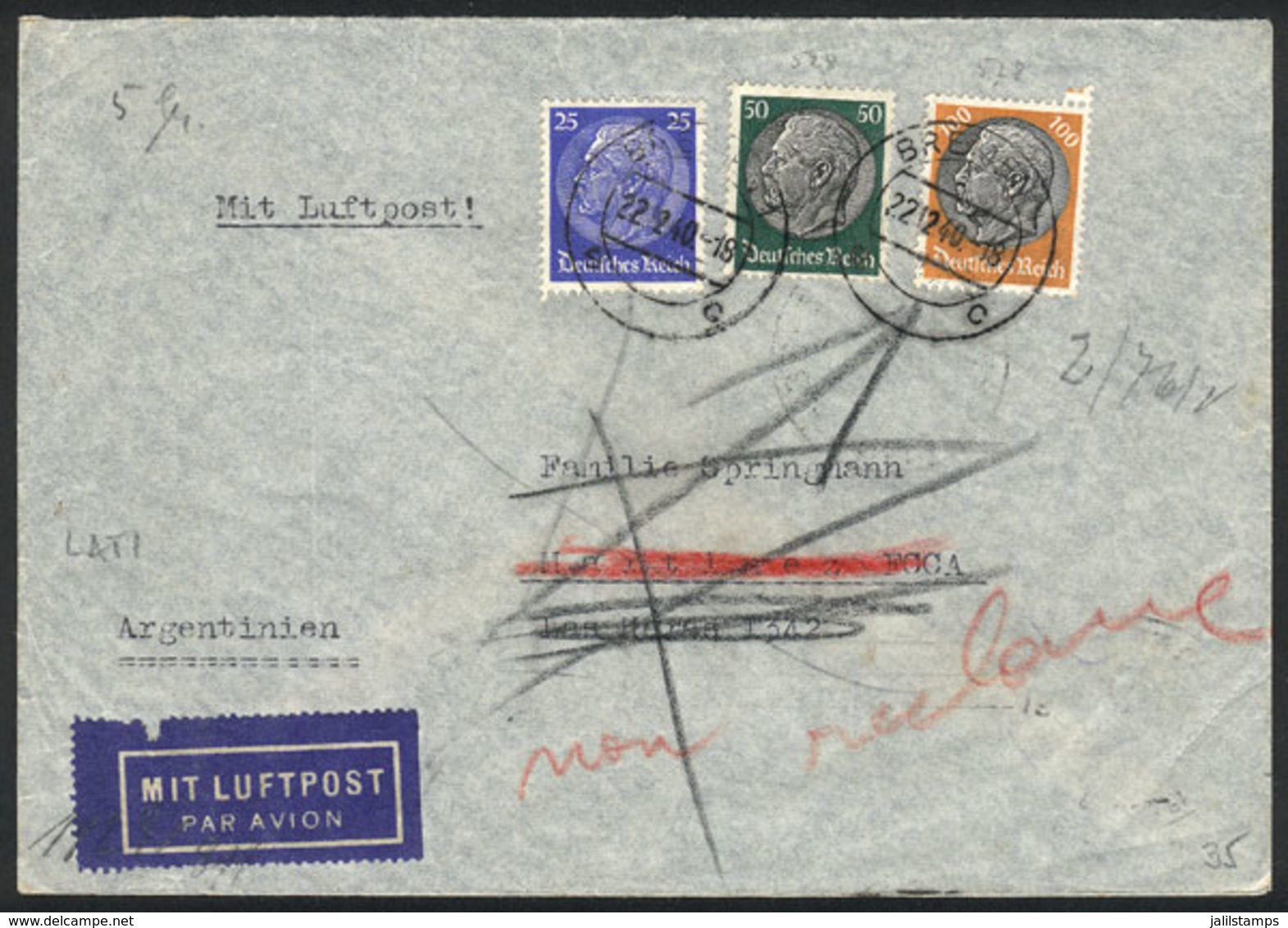 GERMANY: Airmail Cover Sent From Bremen To Buenos Aires On 22/DE/1940 Franked With 1.75Mk., Nazi Censor Label On Back, R - Vorphilatelie