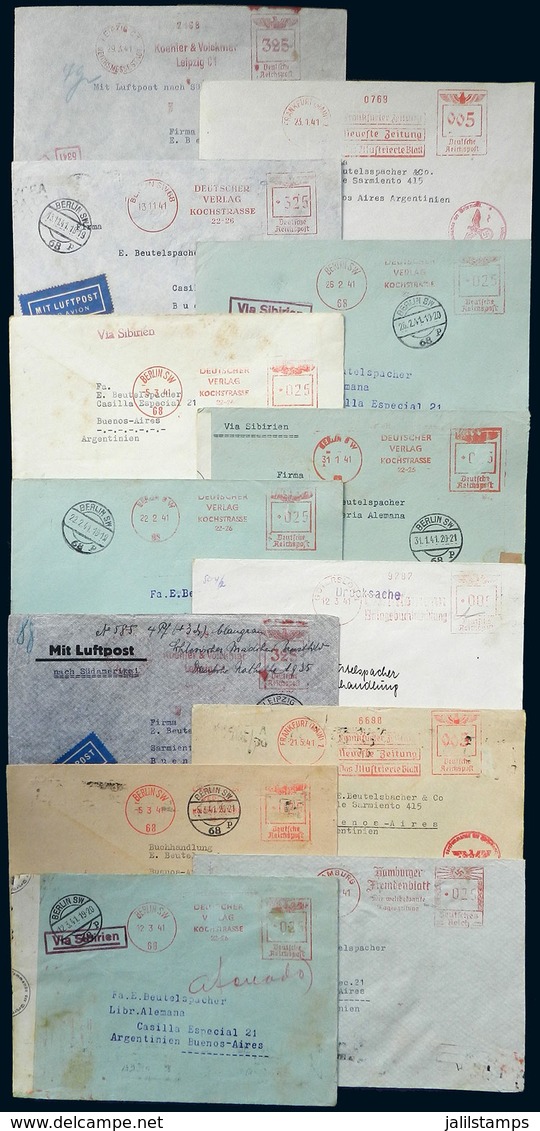 GERMANY: 13 Covers Sent To Argentina In 1941 With Metered Postages, All With Nazi Censor Marks, Very Nice And Interestin - Prefilatelia