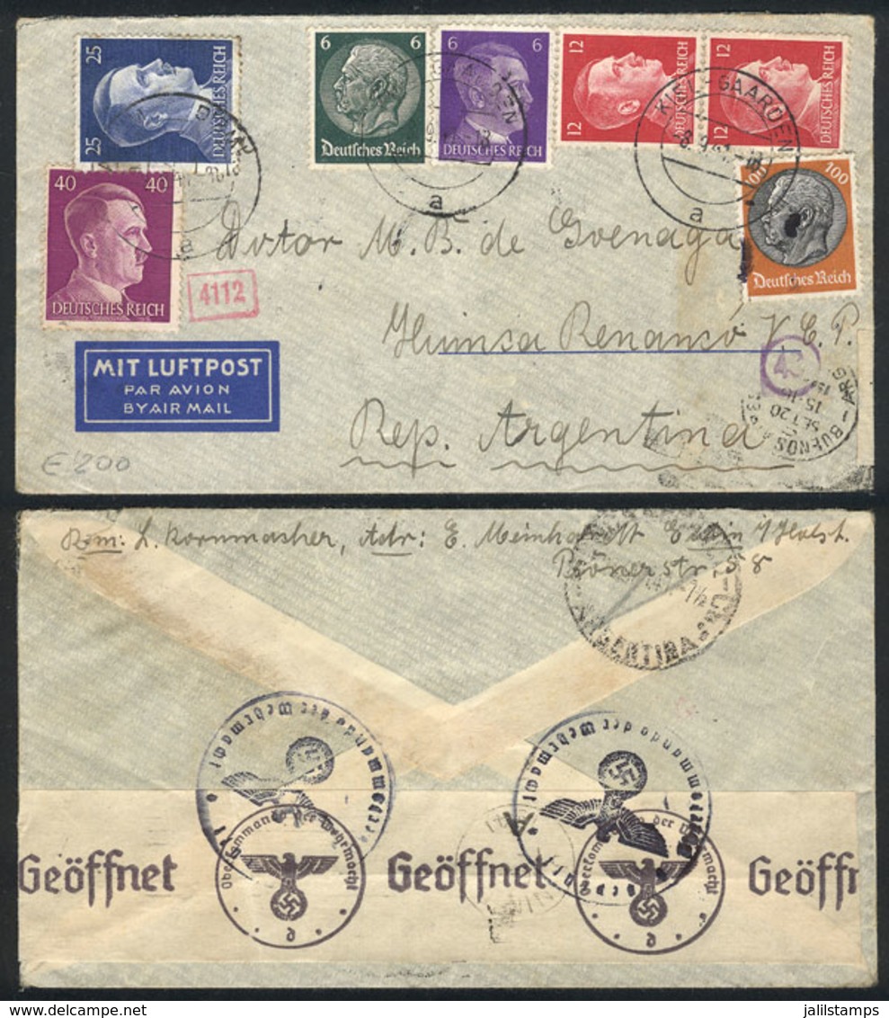 GERMANY: Airmail Cover Sent From Kiel-Gaarden To Buenos Aires On 28/SE/1941 Franked With 2.01Mk., And Nazi Censor Label, - Prefilatelia