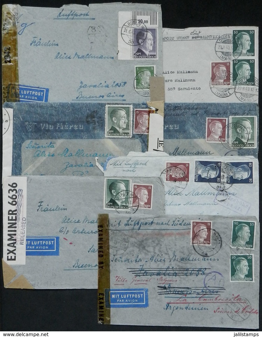 GERMANY: 7 Airmail Covers Sent To Argentina In 1942 And 1943 With Handsome Postages And Varied Censor Labels, Some With  - Vorphilatelie