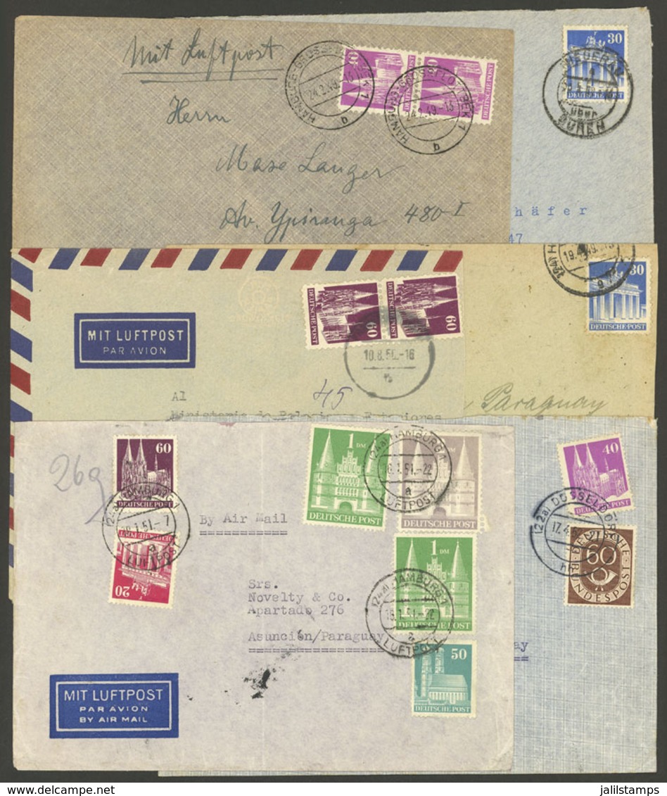 GERMANY: 6 Covers Sent To Brazil, Uruguay And Paraguay Between 1949 And 1952 With Attractive Frankings, Fine To VF Quali - Precursores