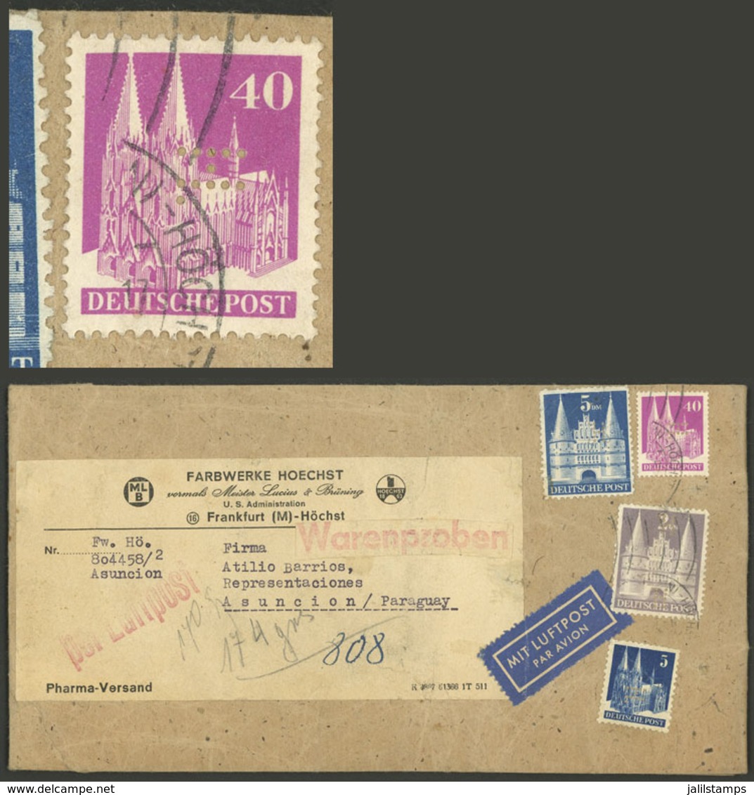 GERMANY: SAMPLES: Airmail Cover With Samples Sent From Höchst To PARAGUAY On 31/JA/1951, Franked With 7.45Mk. With All T - Prefilatelia