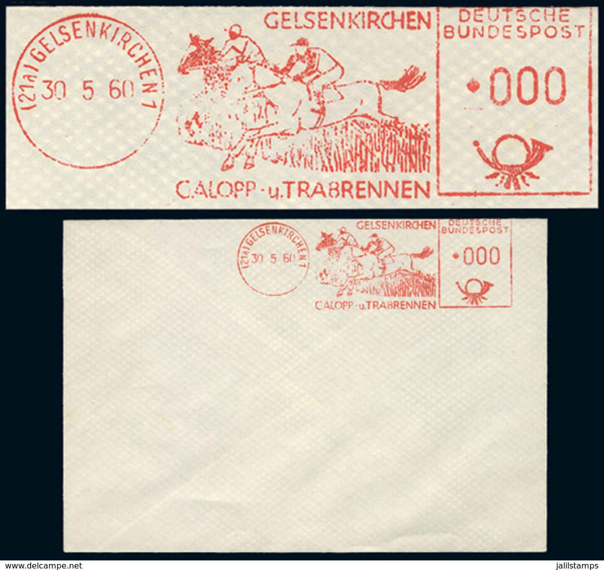 GERMANY: Cover With TEST Machine Cancel, With Value 000, Topic HORSES, Excellent Quality! - Precursores