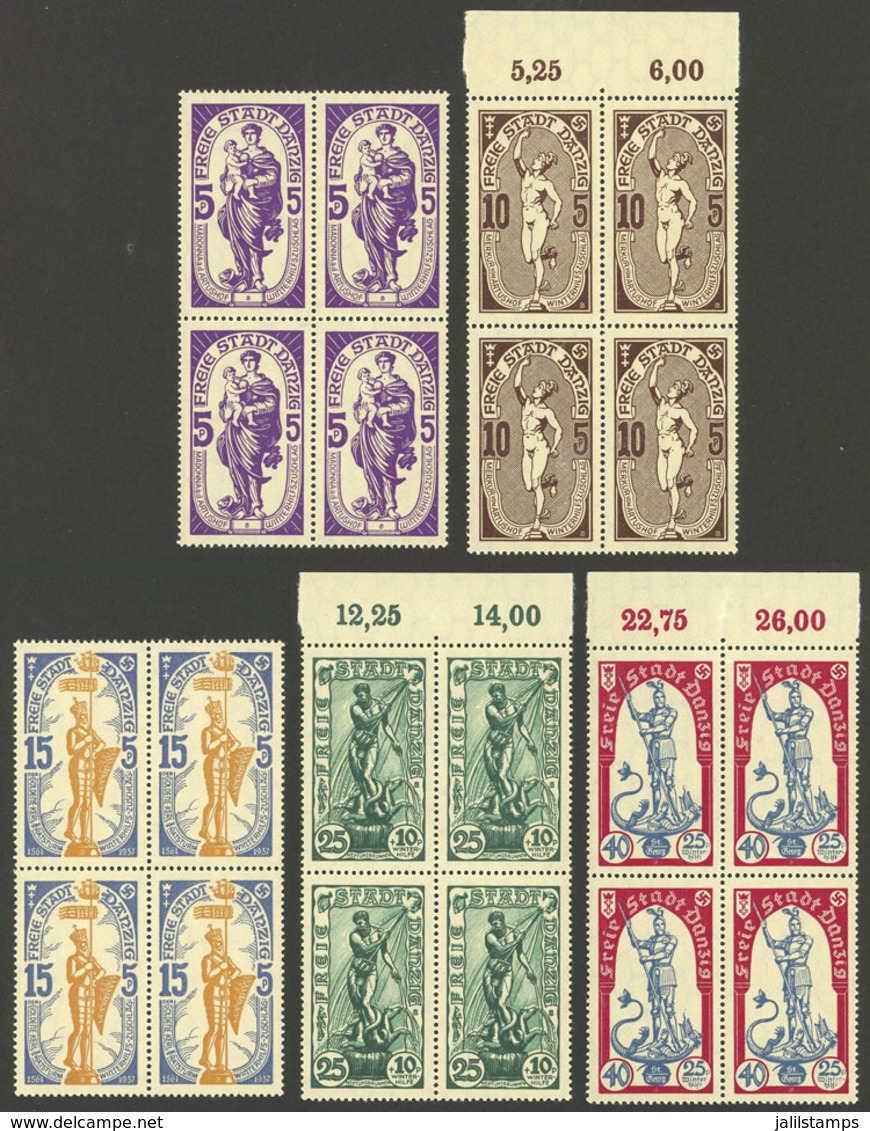 GERMANY - DANZIG: Sc.B23/B27, 1937 Winter Help, Cmpl. Set Of 5 Values In MNH Blocks Of 4, Superb Quality! - Other & Unclassified