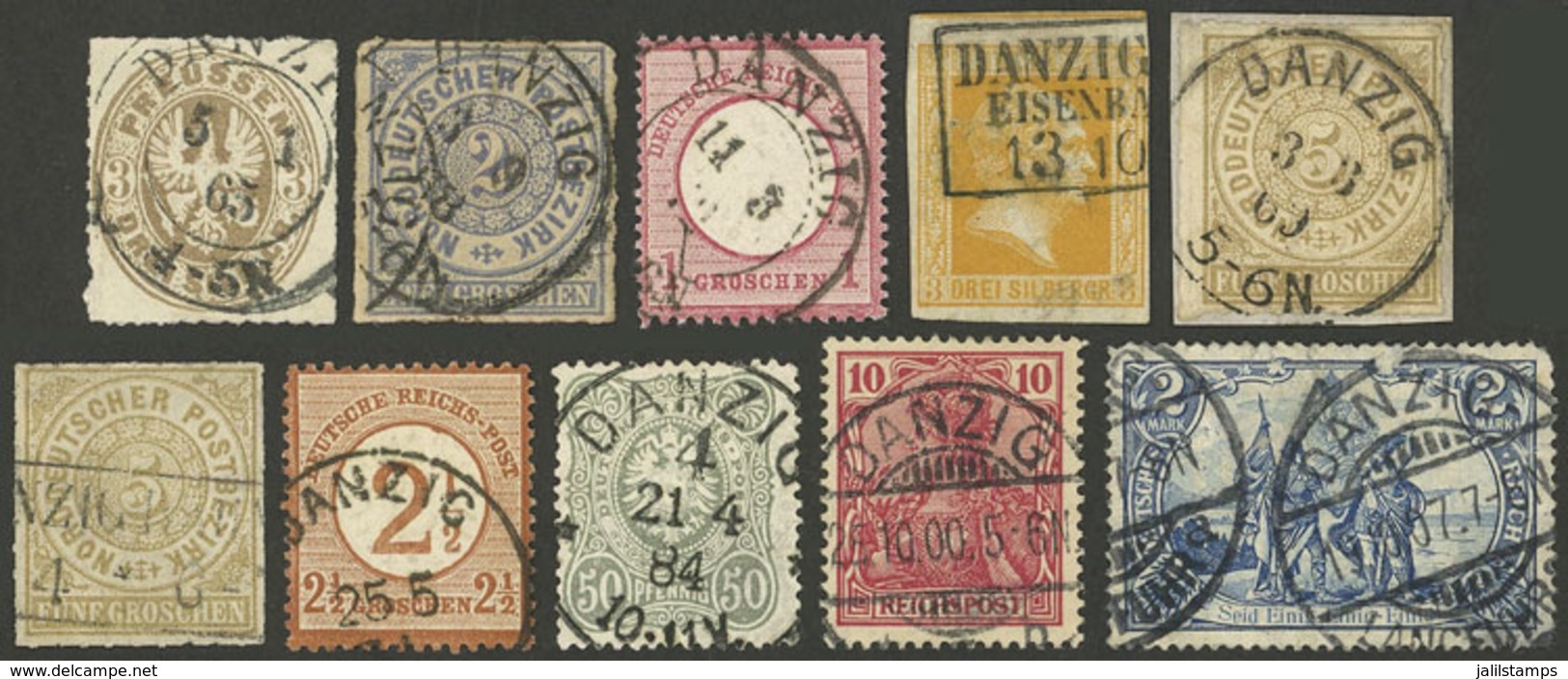 GERMANY - DANZIG: 10 Old Germany Stamps With Cancels Of Danzig, VF Quality (one With Defect), Good Lot! - Other & Unclassified