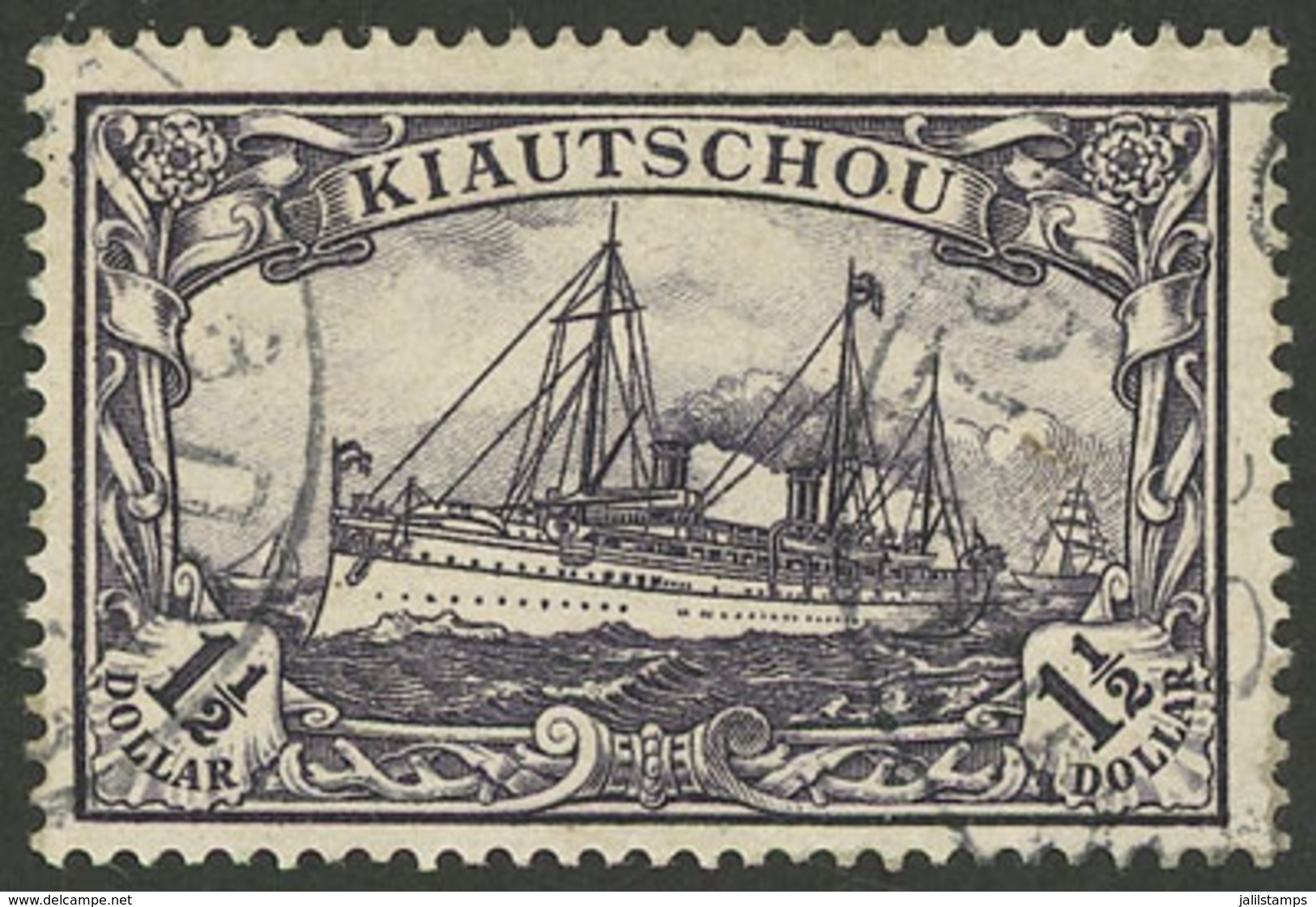 GERMANY - KIAUTSCHOU: Sc.31, 1905 1½$ Violet WITHOUT Watermark, Used, Excellent Quality, With Small Guarantee Mark On Ba - Kiautchou