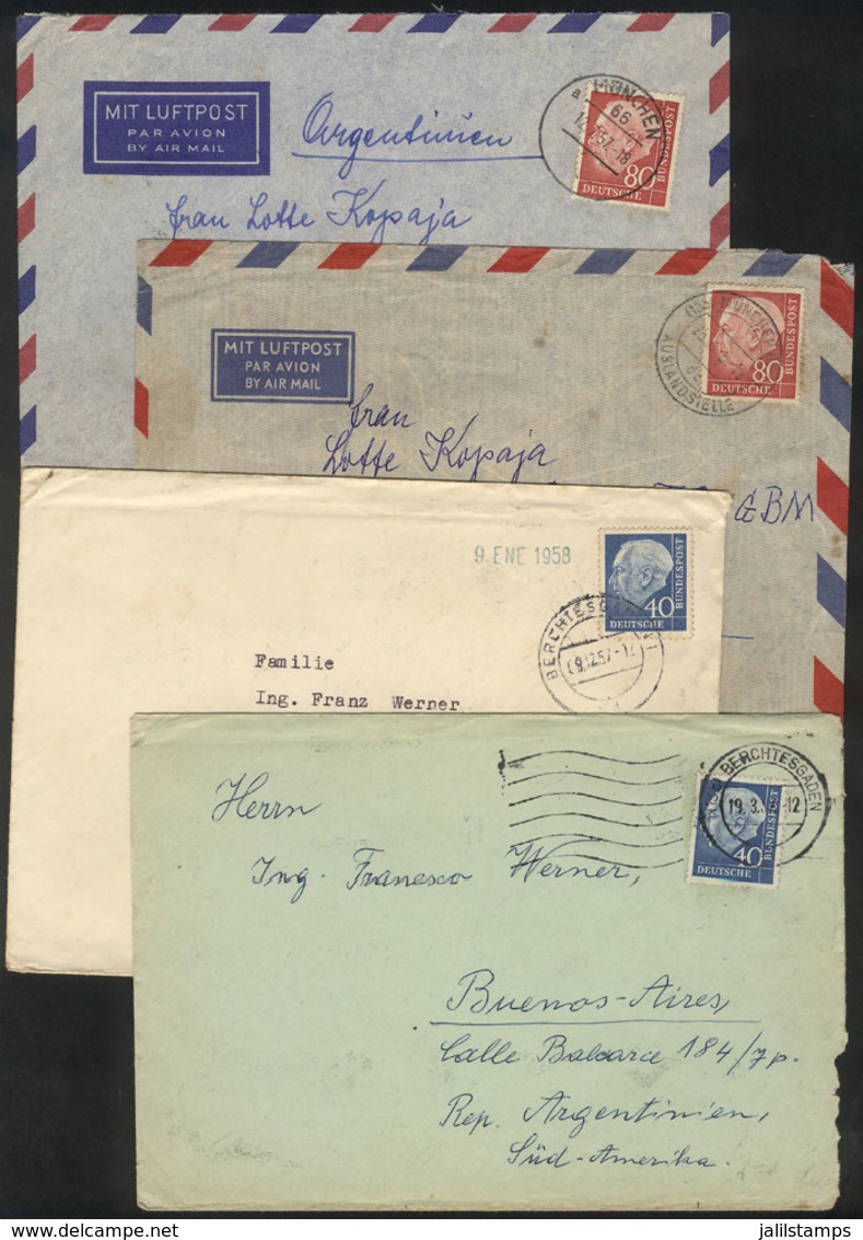 WEST GERMANY: 4 Covers Sent To Argentina Between 1955 And 1957, Interesting Postages, Michel Catalog Value Euros 190, Go - Briefe U. Dokumente