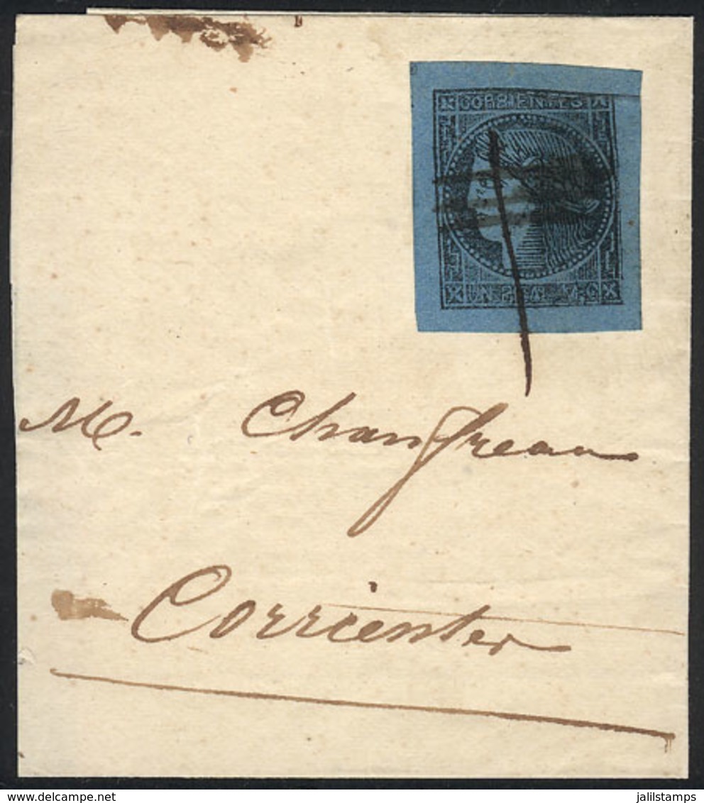 ARGENTINA: GJ.1, Wide Margins, On Fragment With Typical Pen Cancel Of SAN ROQUE, Superb And Rare! - Corrientes (1856-1880)