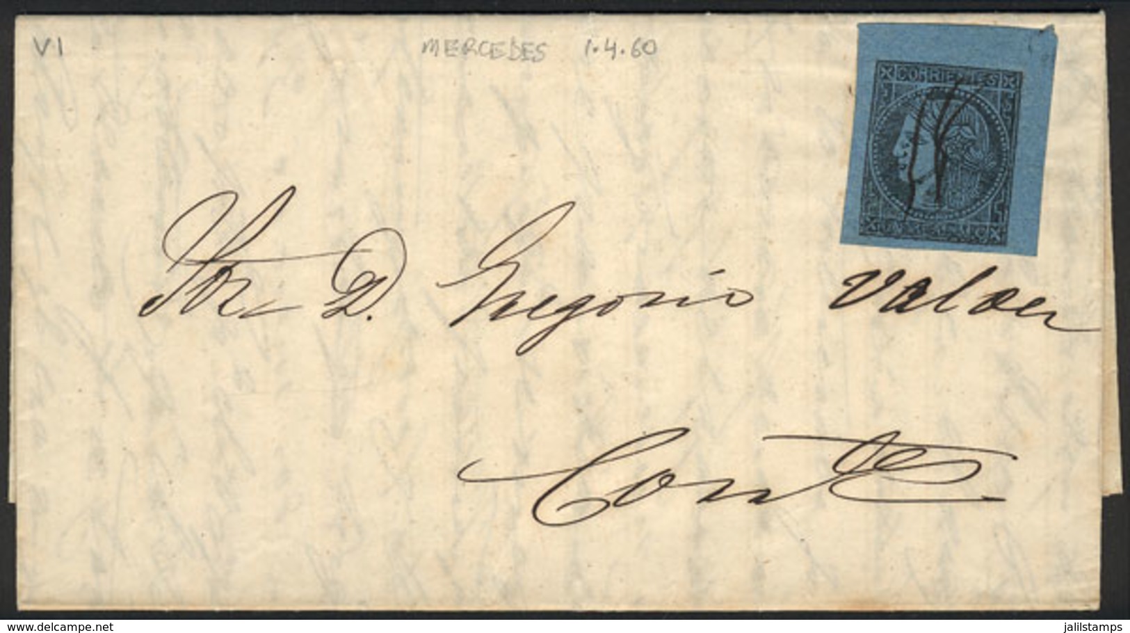 ARGENTINA: Long Entire Letter (with Interesting Text) To Corrientes, Dated MERCEDES 1/AP/1869 And Franked With GJ.1, Pen - Corrientes (1856-1880)