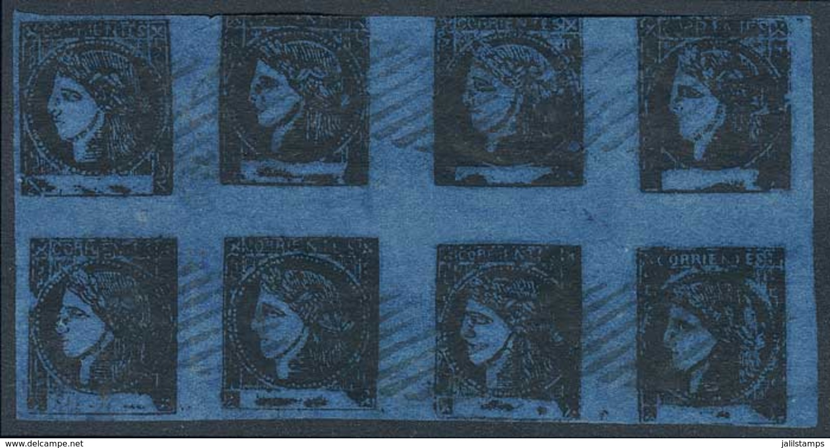 ARGENTINA: GJ.7, Dark Blue, Used Block With The 8 Types, Fine Quality, Rare! - Corrientes (1856-1880)