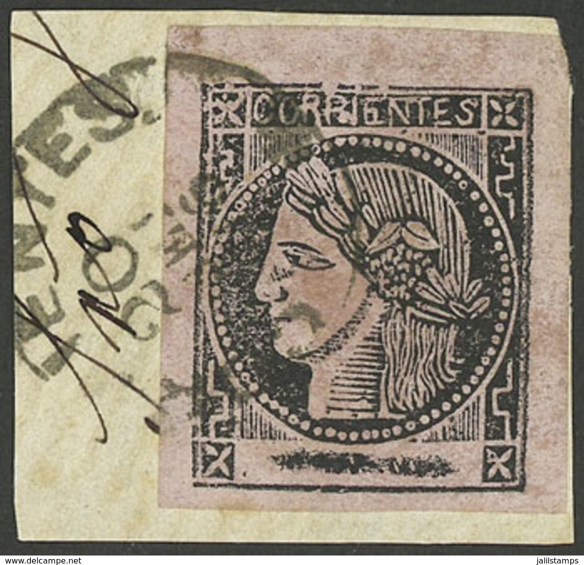 ARGENTINA: GJ.11, Rose, Wide Margins, On Fragment With Corrientes Datestamp With Maltese Cross For 20/SE/1876, Excellent - Corrientes (1856-1880)