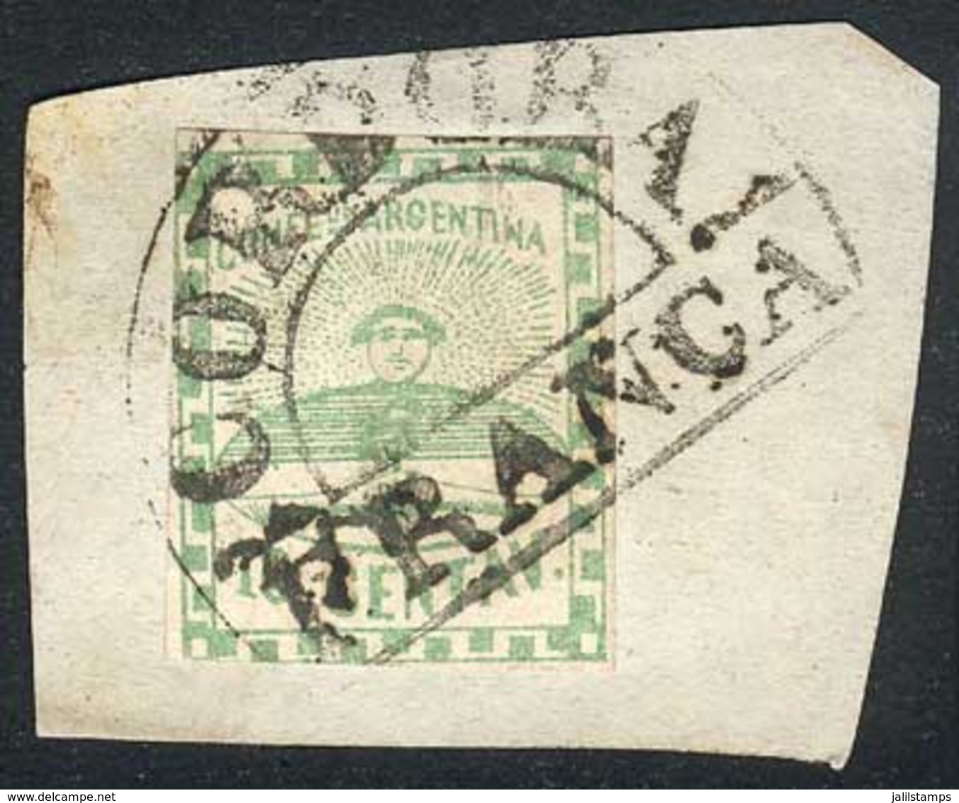 ARGENTINA: GJ.2, On Fragment Tied By CORDOBA-FRANCA Cancel, Fine Quality, Catalog Value US$90+ - Nuovi