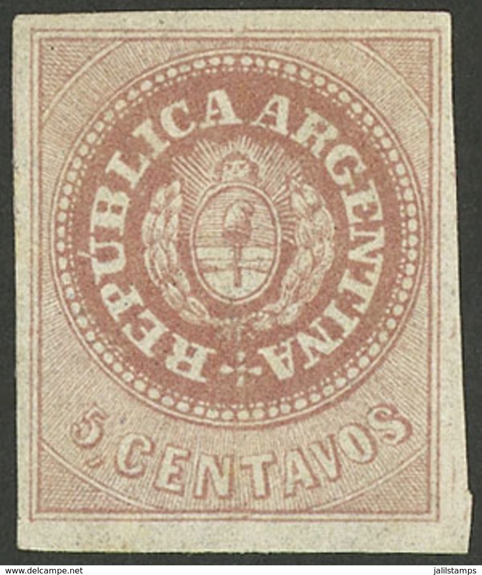 ARGENTINA: GJ.7A, 5c. With Accent, SALMON ROSE, Mint With Large Part Of Original Gum, Superb Example! - Nuevos