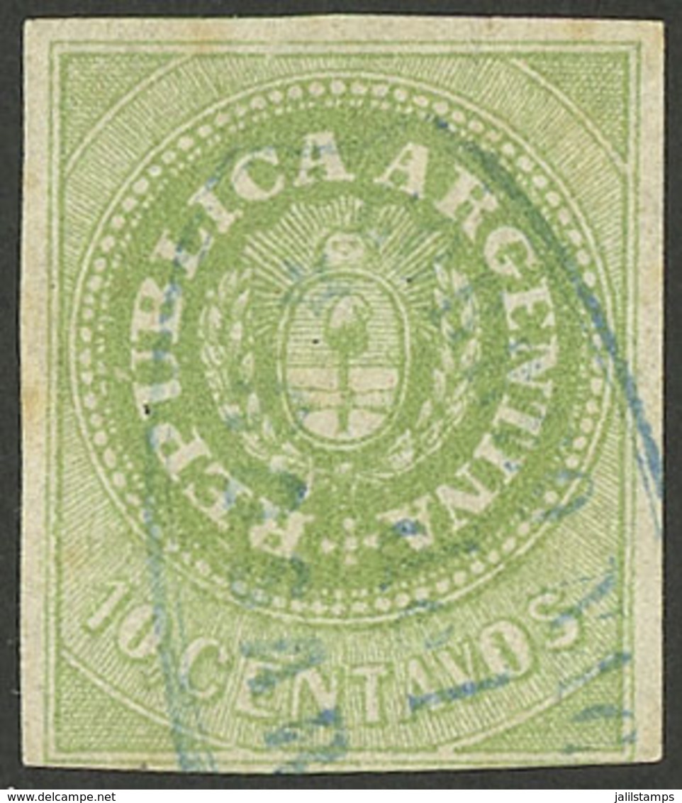 ARGENTINA: GJ.8, 10c. Green, Used In Rosario, 4 Complete Margins! - Unused Stamps