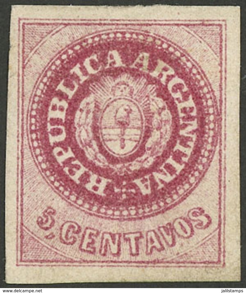 ARGENTINA: GJ.10B, 5c. Carminish Rose, Fantastic Copy, Mint With Full Original Gum (+50%), Very Wide Margins And Very Fr - Unused Stamps