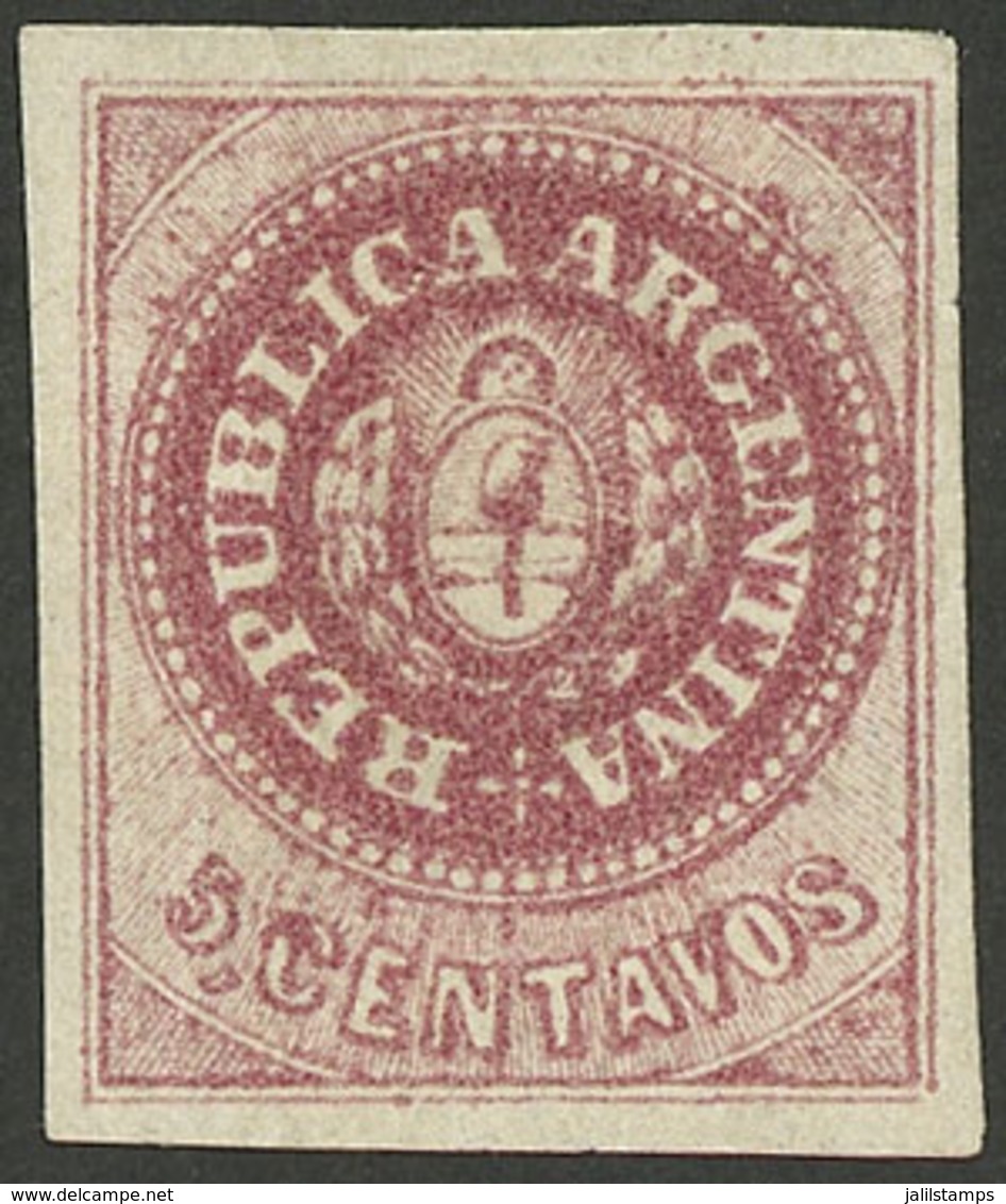 ARGENTINA: GJ.10B, 5c. Bright Carminish Rose, Mint, Very Wide Margins, With Variety "spot Over The C Of CENTAVOS" And Sm - Unused Stamps