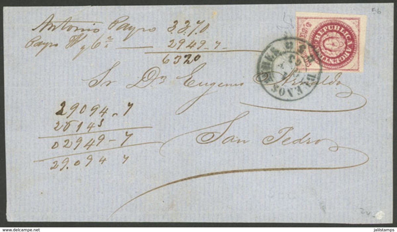 ARGENTINA: GJ.12, Wide Margins, Franking A Front Of Folded Cover Sent From Buenos Aires To San Pedro On 1/OC/1863, VF Qu - Nuovi